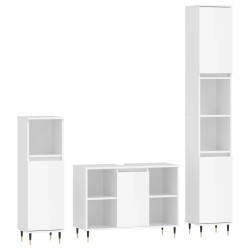 vidaXL 3-tlg. Badmöbel-Set Hochglanz-Weiß Holzwerkstoff