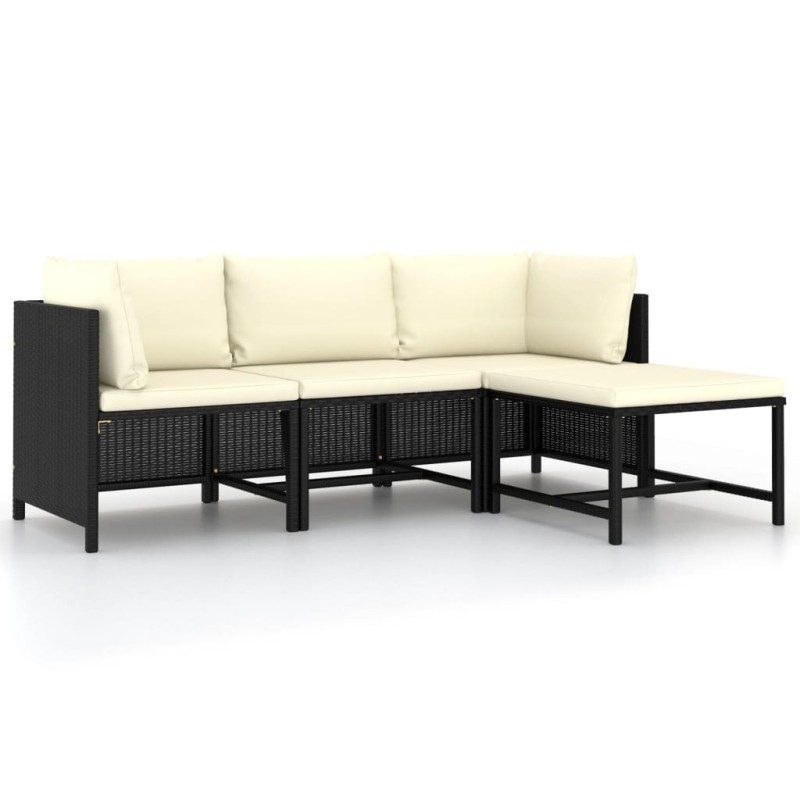 vidaXL 4-tlg. Garten-Sofagarnitur mit Auflagen Schwarz Poly Rattan vidaXL 4-tlg. Garten-Sofagarnitur mit Auflagen Schwarz Poly Rattan