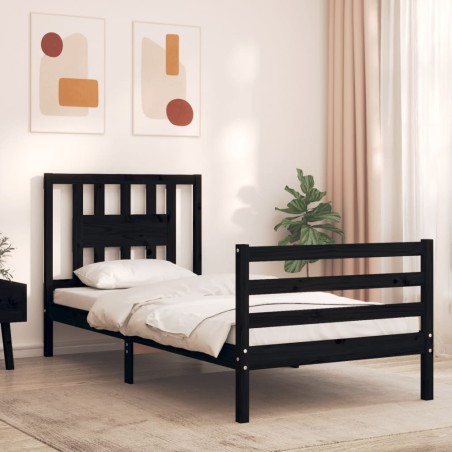 vidaXL Massivholzbett mit Kopfteil Schwarz 90x200 cm