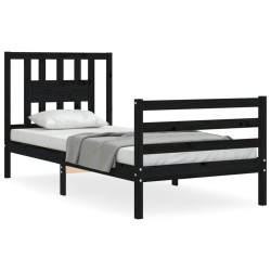 vidaXL Massivholzbett mit Kopfteil Schwarz 90x200 cm