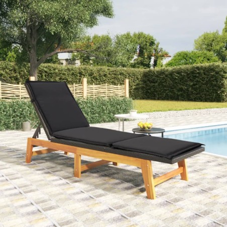 vidaXL Sonnenliege mit Kissen Poly Rattan & Massivholz Akazie 