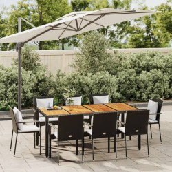 vidaXL 9-tlg. Garten-Essgruppe mit Kissen Schwarz Poly Rattan