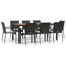vidaXL 9-tlg. Garten-Essgruppe mit Kissen Schwarz Poly Rattan