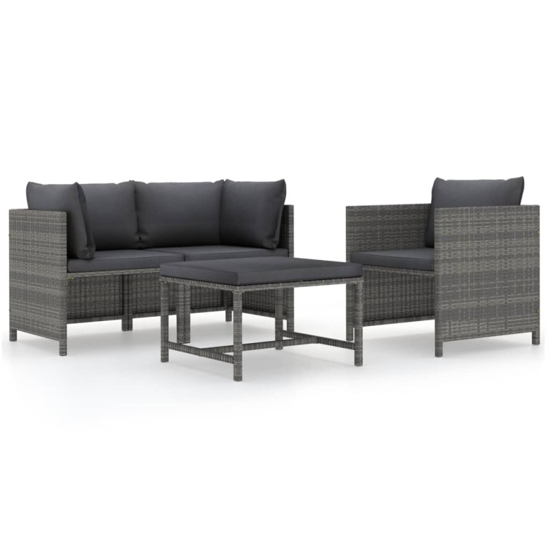 4-tlg. Garten-Sofagarnitur mit Auflagen Poly Rattan Grau 4-tlg. Garten-Sofagarnitur mit Auflagen Poly Rattan Grau