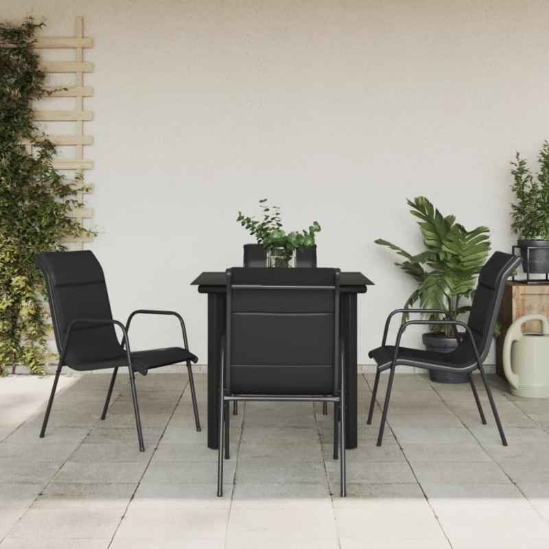vidaXL 5-tlg. Garten-Essgruppe Schwarz Stahl und Textilene vidaXL 5-tlg. Garten-Essgruppe Schwarz Stahl und Textilene