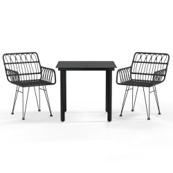 vidaXL 3-tlg. Garten-Essgruppe Schwarz Poly Rattan