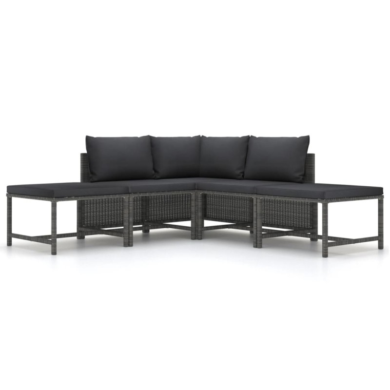 5-tlg. Garten-Sofagarnitur mit Auflagen Grau Poly Rattan 5-tlg. Garten-Sofagarnitur mit Auflagen Grau Poly Rattan