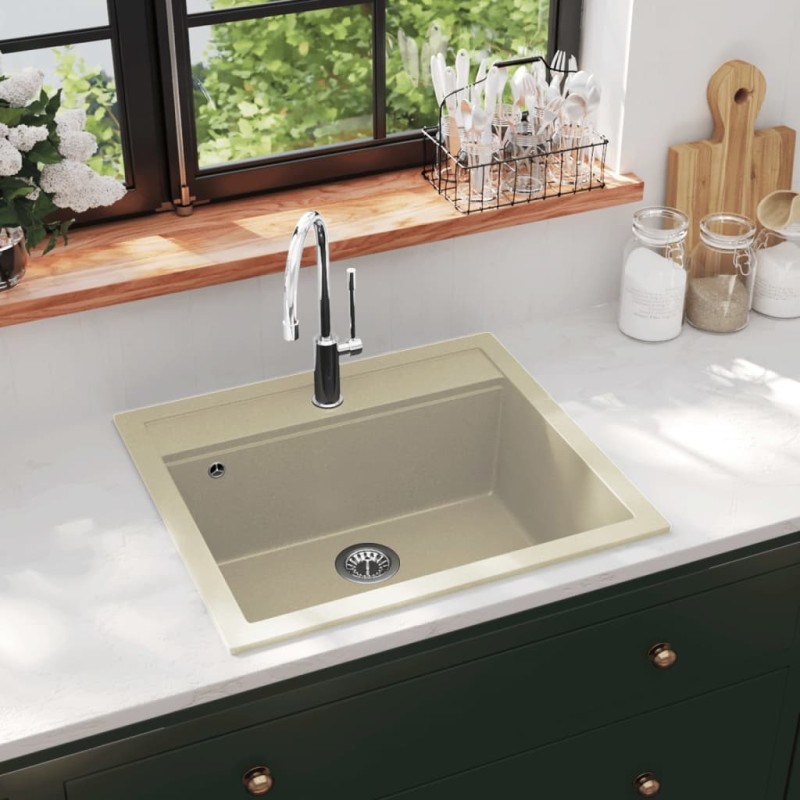 vidaXL Granitspüle Einzelbecken Beige vidaXL Granitspüle Einzelbecken Beige