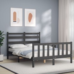vidaXL Massivholzbett mit Kopfteil Grau 120x200 cm