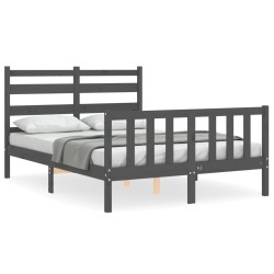 vidaXL Massivholzbett mit Kopfteil Grau 120x200 cm