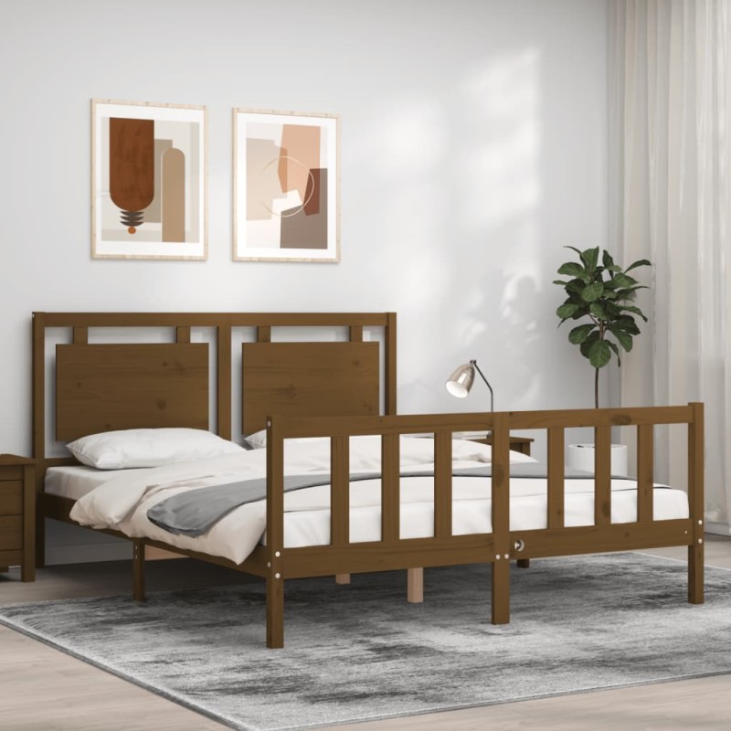 vidaXL Massivholzbett mit Kopfteil Honigbraun vidaXL Massivholzbett mit Kopfteil Honigbraun