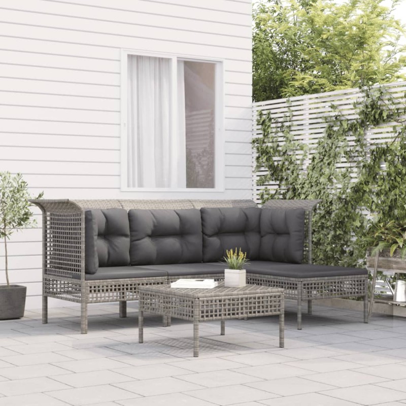 vidaXL 5-tlg. Garten-Lounge-Set mit Kissen Grau Poly Rattan vidaXL 5-tlg. Garten-Lounge-Set mit Kissen Grau Poly Rattan