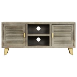vidaXL TV-Schrank Grau mit Messing 110 x 30 x 48 cm Mangoholz Massiv