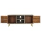 vidaXL TV-Schrank Grau mit Messing 110 x 30 x 48 cm Mangoholz Massiv vidaXL TV-Schrank Grau mit Messing 110 x 30 x 48 cm Mangoholz Massiv