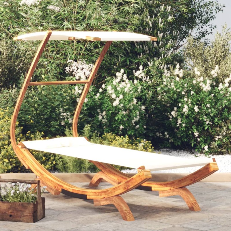 Loungebett mit Dach 100x190x134 cm Bugholz Massiv Creme Loungebett mit Dach 100x190x134 cm Bugholz Massiv Creme