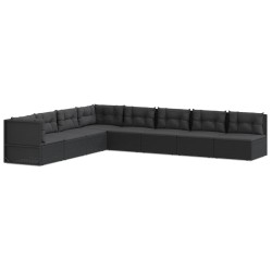 vidaXL 8-tlg. Garten-Lounge-Set mit Kissen Schwarz Poly Rattan
