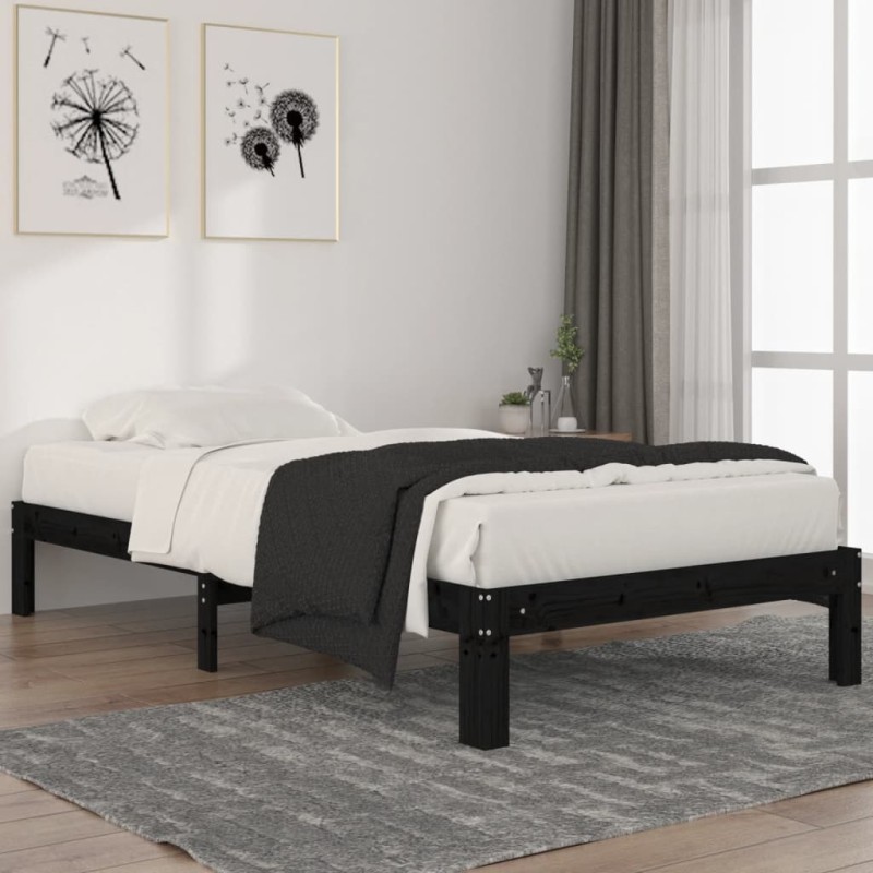 vidaXL Massivholzbett Schwarz Kiefer 100x200 cm vidaXL Massivholzbett Schwarz Kiefer 100x200 cm