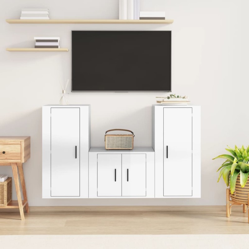 vidaXL 3-tlg. TV-Schrank-Set Hochglanz-Weiß Holzwerkstoff vidaXL 3-tlg. TV-Schrank-Set Hochglanz-Weiß Holzwerkstoff