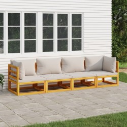 vidaXL 4-tlg. Garten-Lounge-Set mit Hellgrauen Kissen Massivholz
