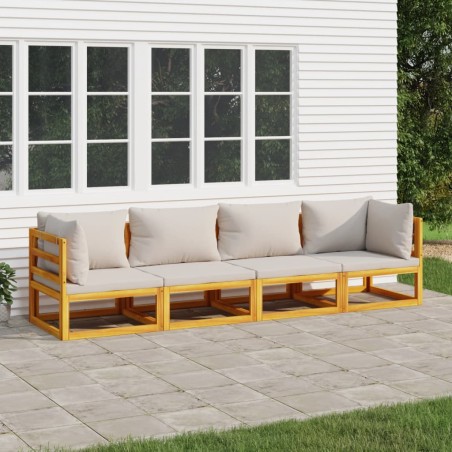 vidaXL 4-tlg. Garten-Lounge-Set mit Hellgrauen Kissen Massivholz