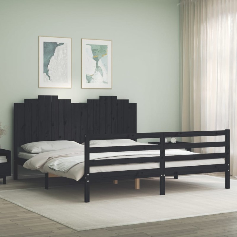 vidaXL Massivholzbett mit Kopfteil Schwarz vidaXL Massivholzbett mit Kopfteil Schwarz