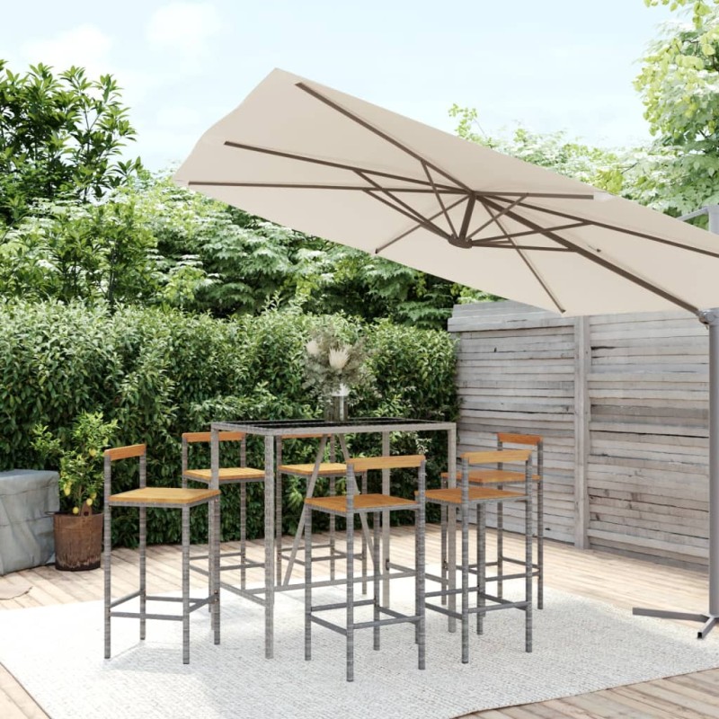vidaXL 7-tlg. Gartenbar-Set Grau Poly Rattan & Massivholz Akazie vidaXL 7-tlg. Gartenbar-Set Grau Poly Rattan & Massivholz Akazie