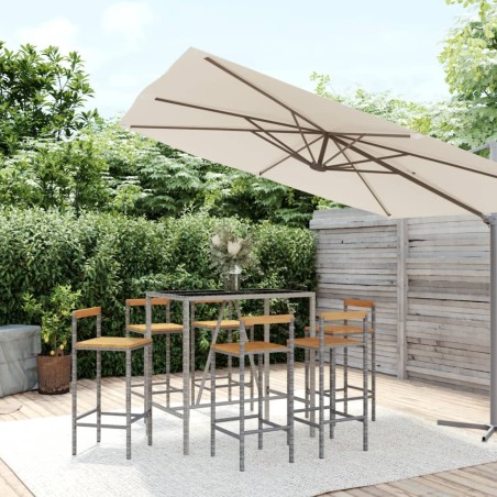 vidaXL 7-tlg. Gartenbar-Set Grau Poly Rattan & Massivholz Akazie