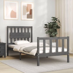 vidaXL Massivholzbett mit Kopfteil Grau 90x200 cm