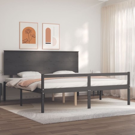 vidaXL Massivholzbett mit Kopfteil Grau 200x200 cm