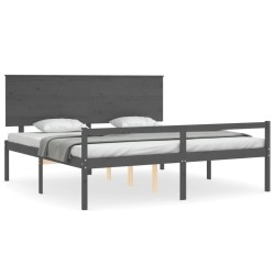 vidaXL Massivholzbett mit Kopfteil Grau 200x200 cm