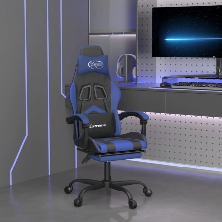 vidaXL Gaming-Stuhl mit Fußstütze Schwarz und Blau Kunstleder
