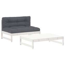 vidaXL 2-tlg. Garten-Lounge-Set mit Kissen Weiß Massivholz