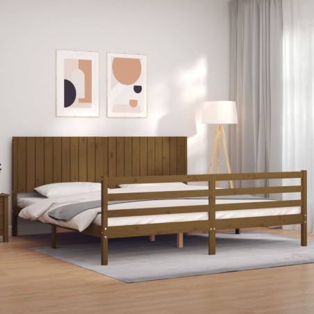 vidaXL Massivholzbett mit Kopfteil Honigbraun 200x200 cm