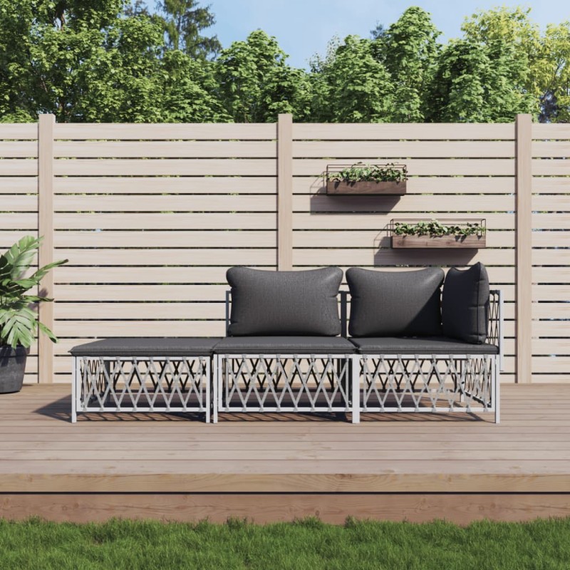 vidaXL 3-tlg. Garten-Lounge-Set mit Kissen Weiß Stahl vidaXL 3-tlg. Garten-Lounge-Set mit Kissen Weiß Stahl