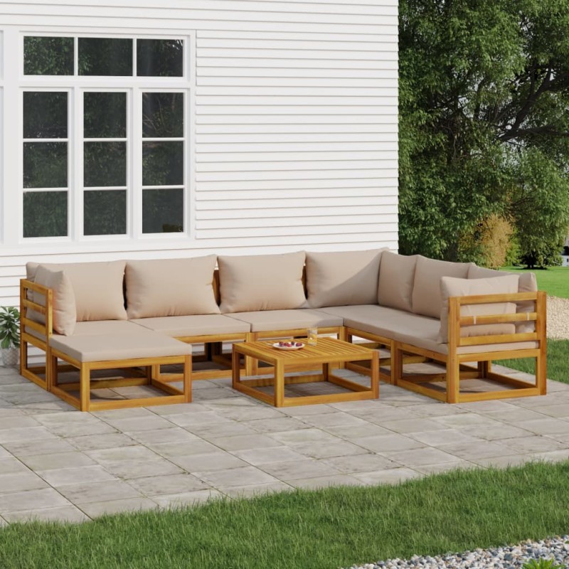 vidaXL 8-tlg. Garten-Lounge-Set mit Taupe Kissen Massivholz vidaXL 8-tlg. Garten-Lounge-Set mit Taupe Kissen Massivholz