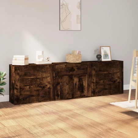 vidaXL Sideboards 3 Stk. Räuchereiche Holzwerkstoff