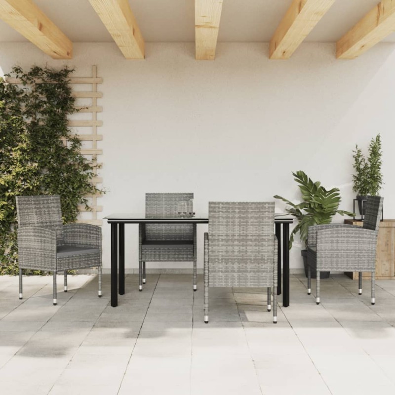vidaXL 5-tlg. Garten-Essgruppe Grau und Schwarz Poly Rattan und Stahl vidaXL 5-tlg. Garten-Essgruppe Grau und Schwarz Poly Rattan und Stahl