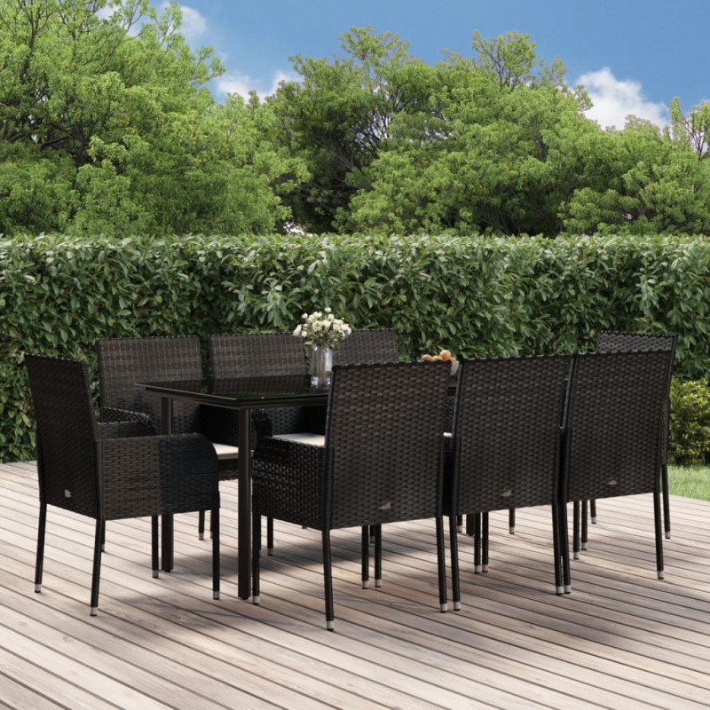 vidaXL 9-tlg. Garten-Essgruppe mit Kissen Schwarz Poly Rattan vidaXL 9-tlg. Garten-Essgruppe mit Kissen Schwarz Poly Rattan
