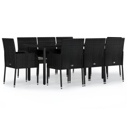 vidaXL 9-tlg. Garten-Essgruppe mit Kissen Schwarz Poly Rattan