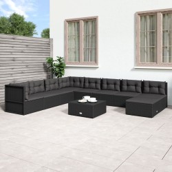 vidaXL 9-tlg. Garten-Lounge-Set mit Kissen Schwarz Poly Rattan
