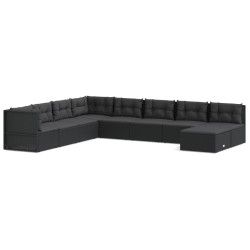vidaXL 9-tlg. Garten-Lounge-Set mit Kissen Schwarz Poly Rattan