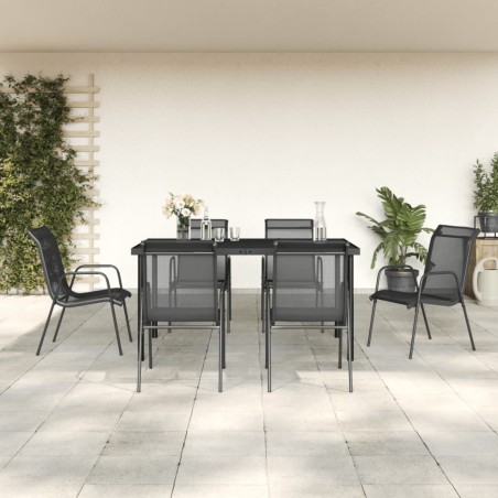 vidaXL 7-tlg. Garten-Essgruppe Schwarz Stahl und Textilene