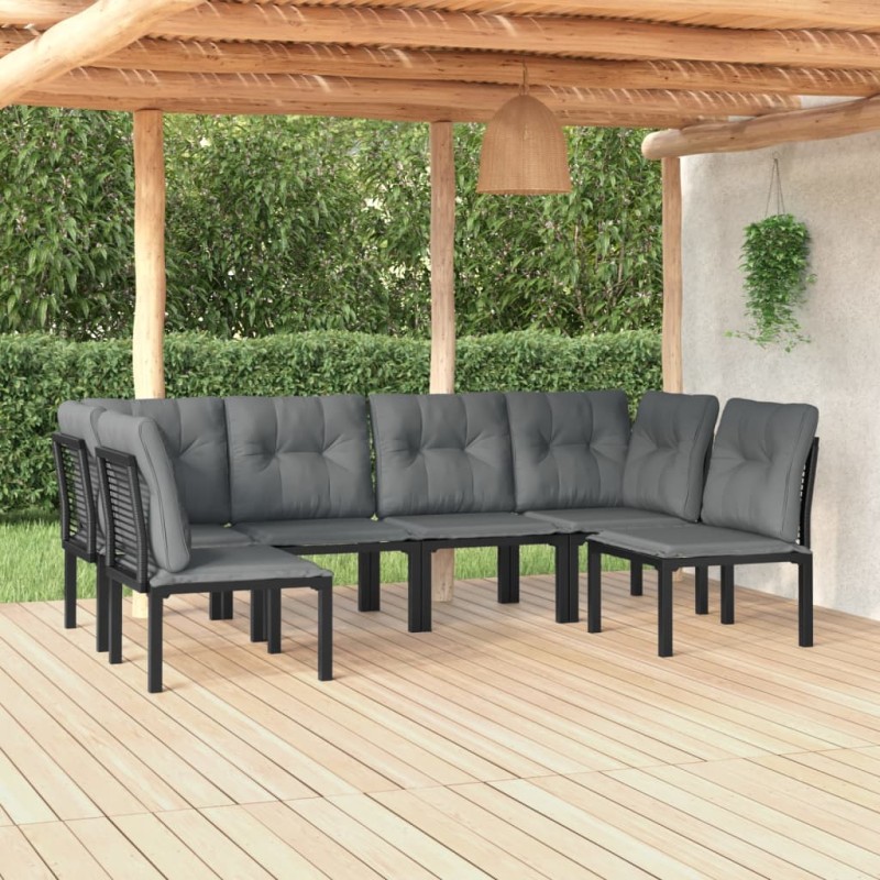 vidaXL 6-tlg. Garten-Lounge-Set Schwarz und Grau Poly Rattan vidaXL 6-tlg. Garten-Lounge-Set Schwarz und Grau Poly Rattan