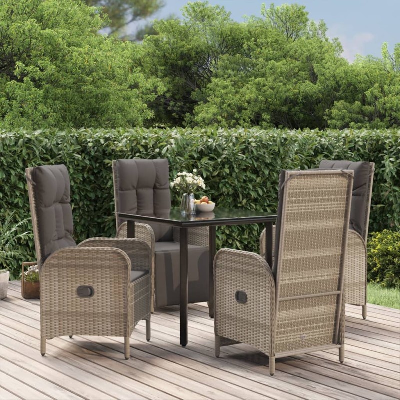 vidaXL 5-tlg. Garten-Essgruppe mit Kissen Schwarz und Grau Poly Rattan vidaXL 5-tlg. Garten-Essgruppe mit Kissen Schwarz und Grau Poly Rattan
