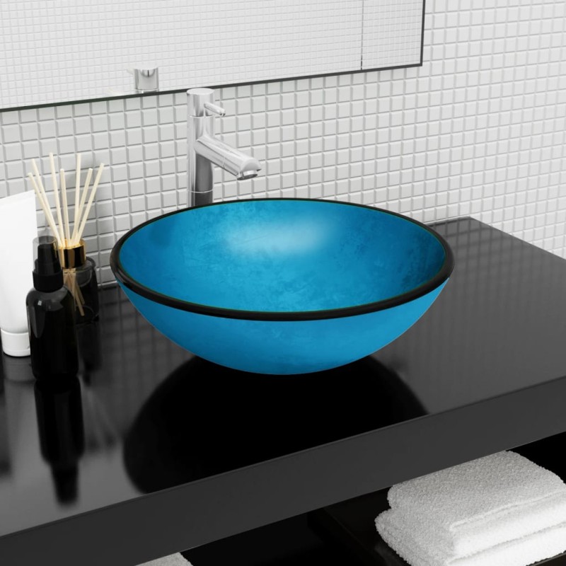 vidaXL Waschbecken Hartglas 42x14 cm Blau vidaXL Waschbecken Hartglas 42x14 cm Blau