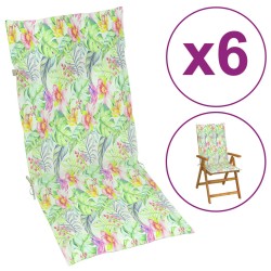 Gartenstuhlauflagen für Hochlehner 6Stk. Blattmuster 120x50x3cm