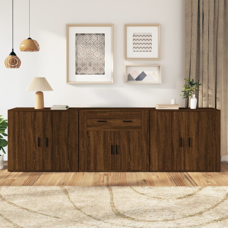 vidaXL Sideboards 3 Stk. Braun Eichen-Optik Holzwerkstoff vidaXL Sideboards 3 Stk. Braun Eichen-Optik Holzwerkstoff