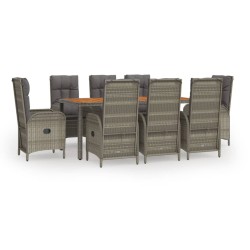 vidaXL 9-tlg. Garten-Essgruppe mit Kissen Grau Poly Rattan