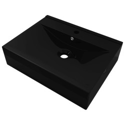 vidaXL Luxus-Waschbecken Keramik Rechteckig Schwarz mit Hahnloch 60x46 cm