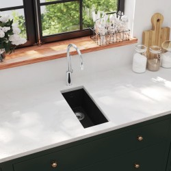 vidaXL Küchenspüle mit Überlauf Schwarz Granit